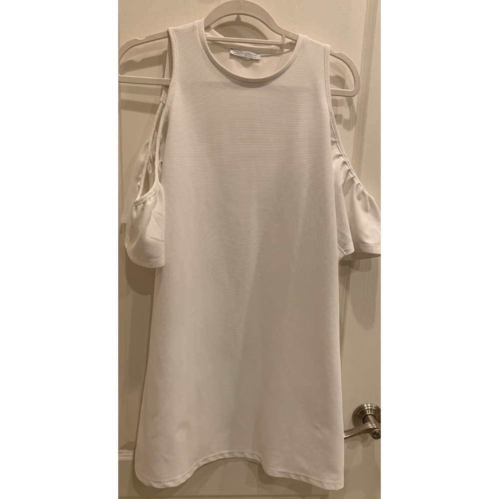 Zara Trafaluc White Modern Minimal Cold Shoulder Dress Womens  Sz‎ S